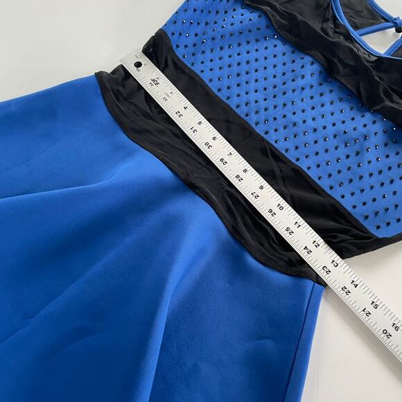 Gracia Dress Womens Medium Blue Black Mesh Rhinestone Studded Fit Flare Mini - Picture 6 of 10